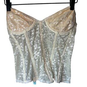 Vintage Carnival Womens 36B Lace Corset Bustier Ivory Bridal Union Made